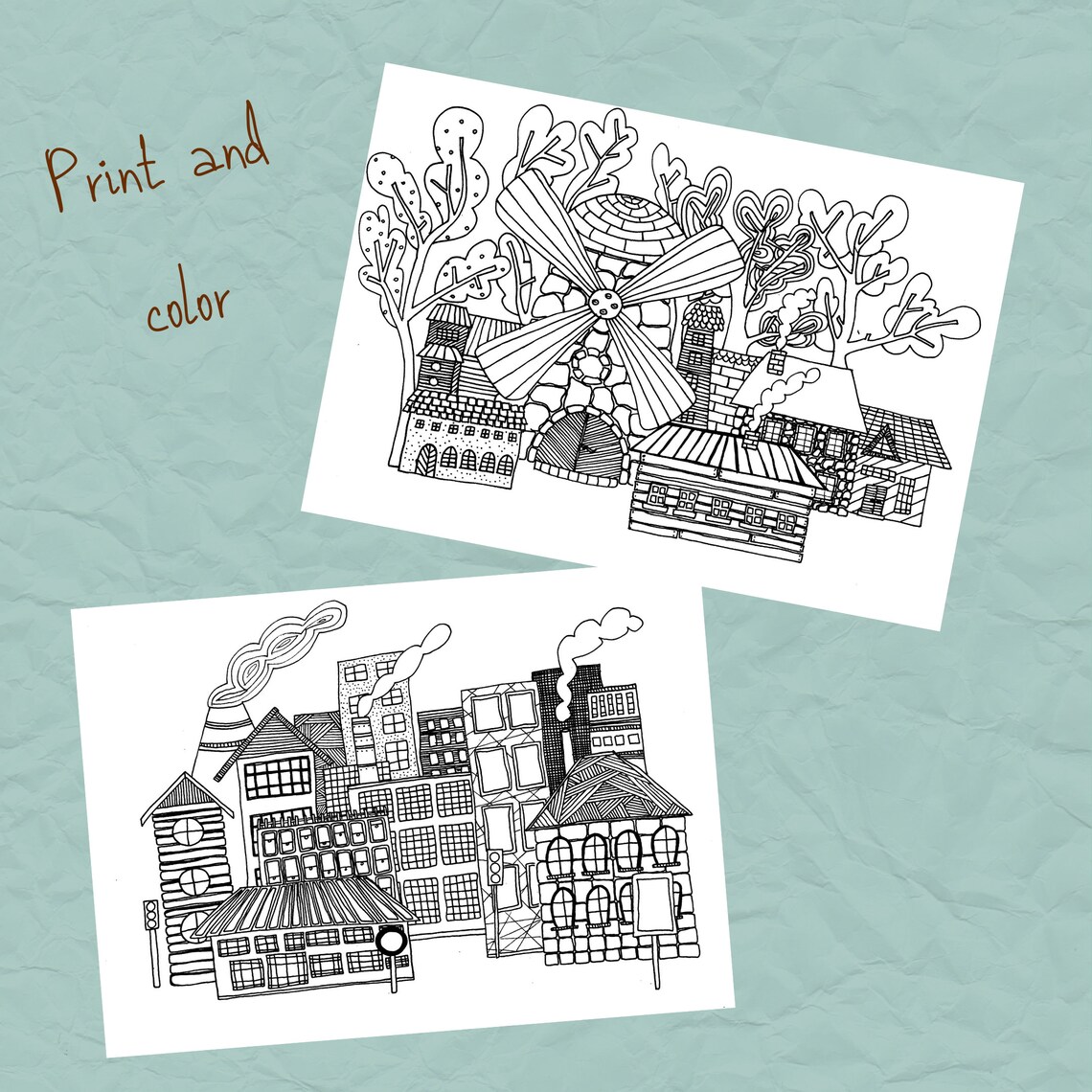 City Buildings Coloring Sheets Printable Coloring Pages Set - Etsy
