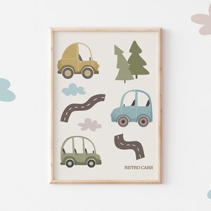 Retro Cars Poster for Kids Bedrooms, Nurseries and Playrooms, Gift Idea ...