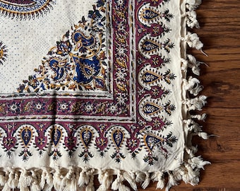 Authentic Pattern Handmade Block Print Wool Textile | 38” x 38” (97 cm x 97 cm) | Paisley Boho Scarf, Tablecloth, or Wall Hanging