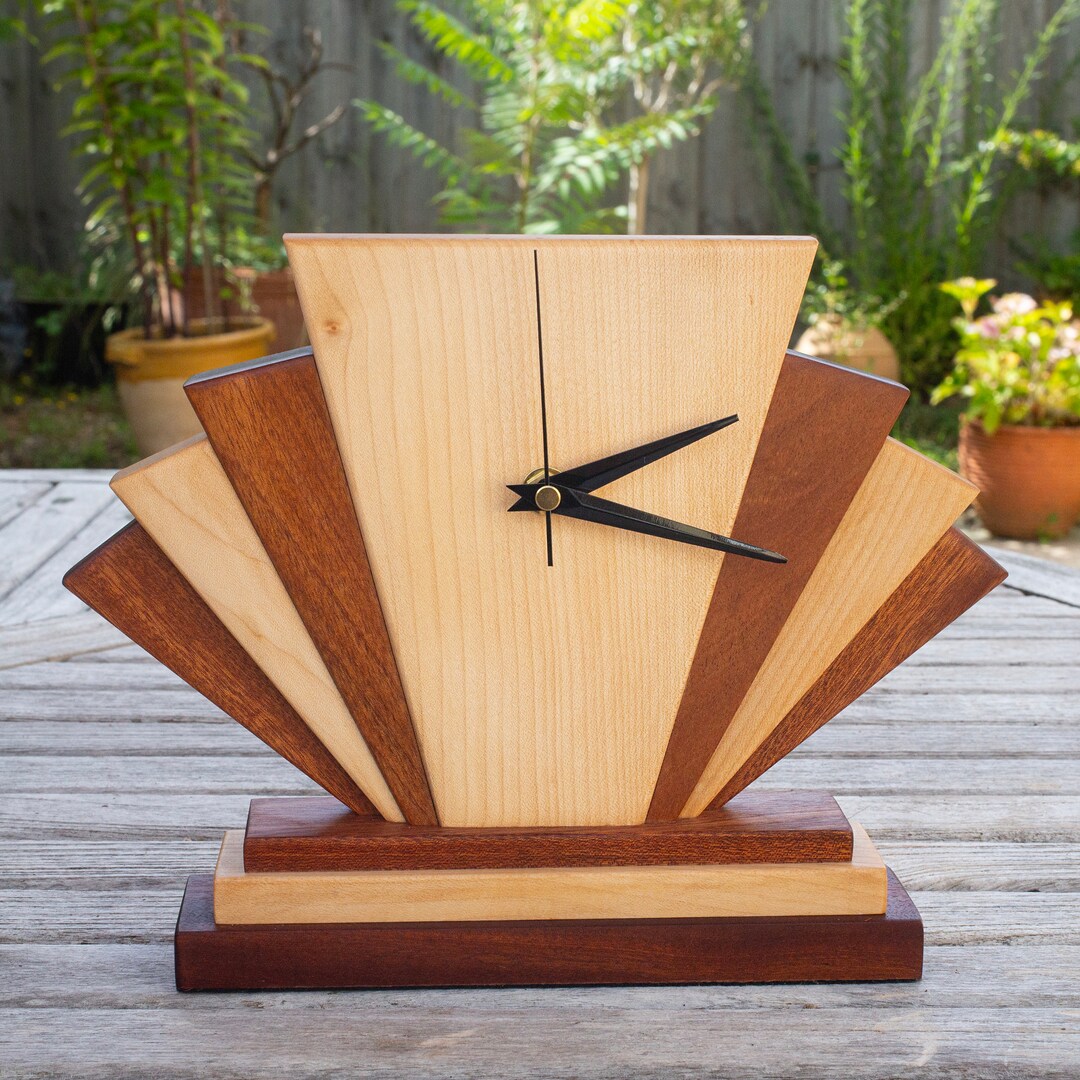 Art Deco Style Wooden Mantle Clock - Etsy UK