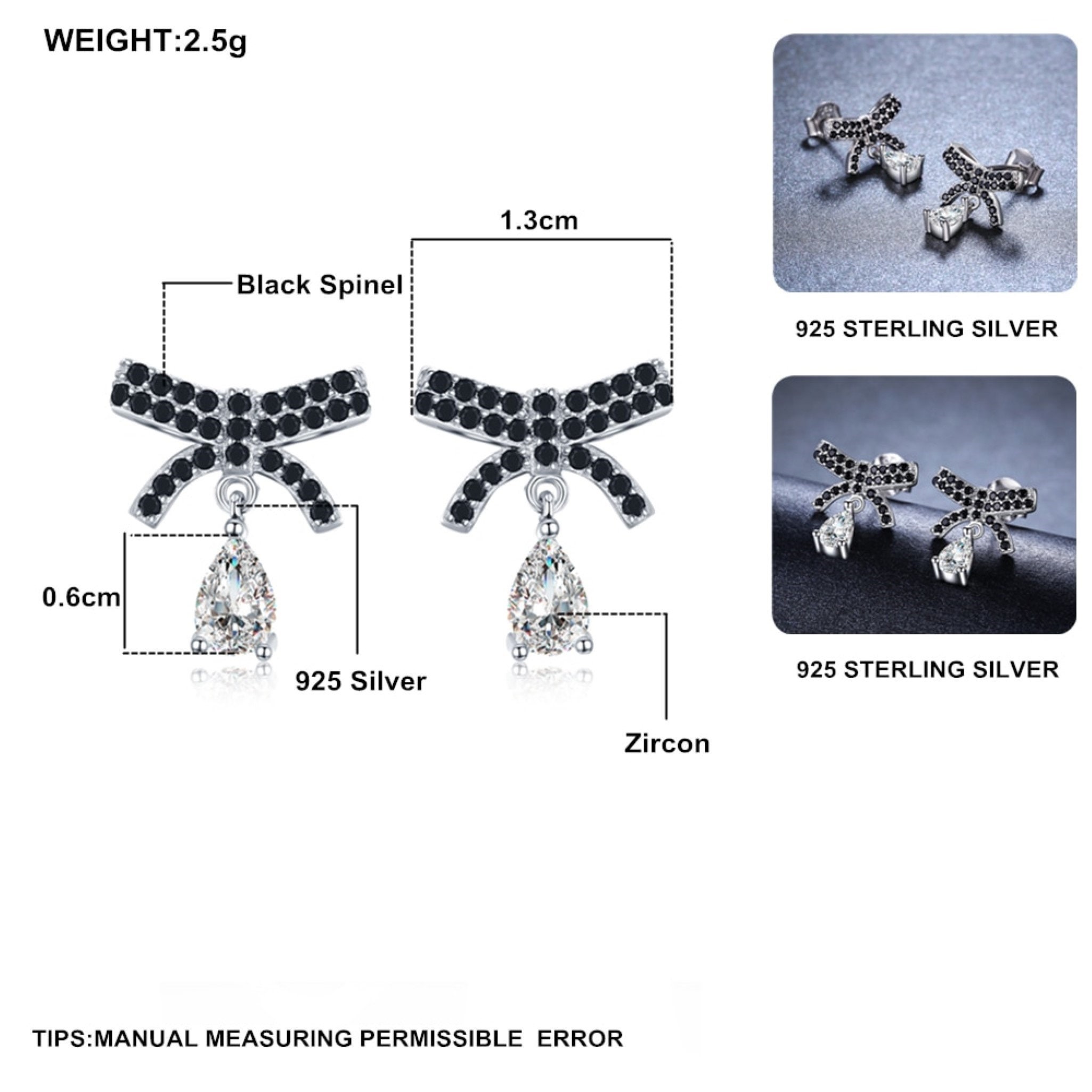 Silver Cute Black Earrings Flower Teardrop Earrings Spinel Etsy UK