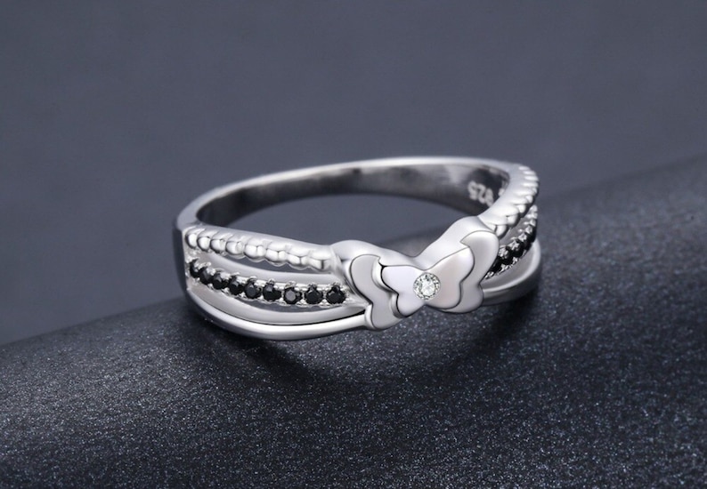 Zircon Engagement Ring Sterling Silver Butterfly Ring Genuine 925 Sterling Silver Rings Black Spinel Promise Ring Gemstone Insect Ring