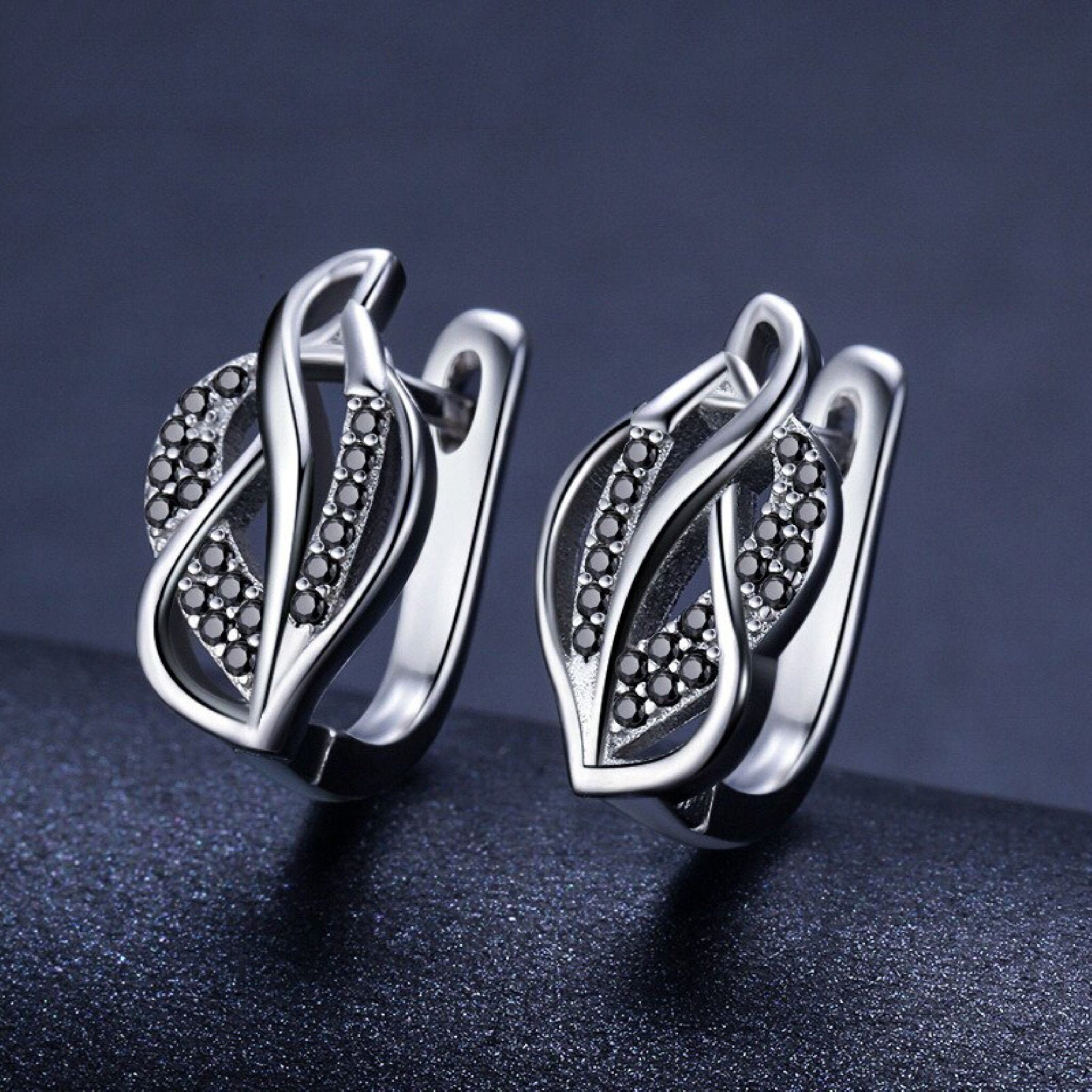 Silver Cute Black Aesthetic Earrings Trendy Hoop Earrings Etsy