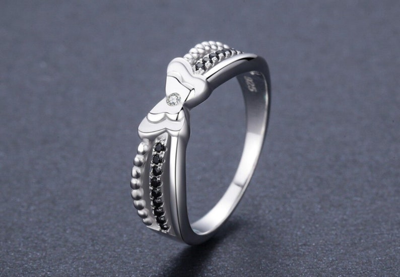 Zircon Engagement Ring Sterling Silver Butterfly Ring Genuine 925 Sterling Silver Rings Black Spinel Promise Ring Gemstone Insect Ring