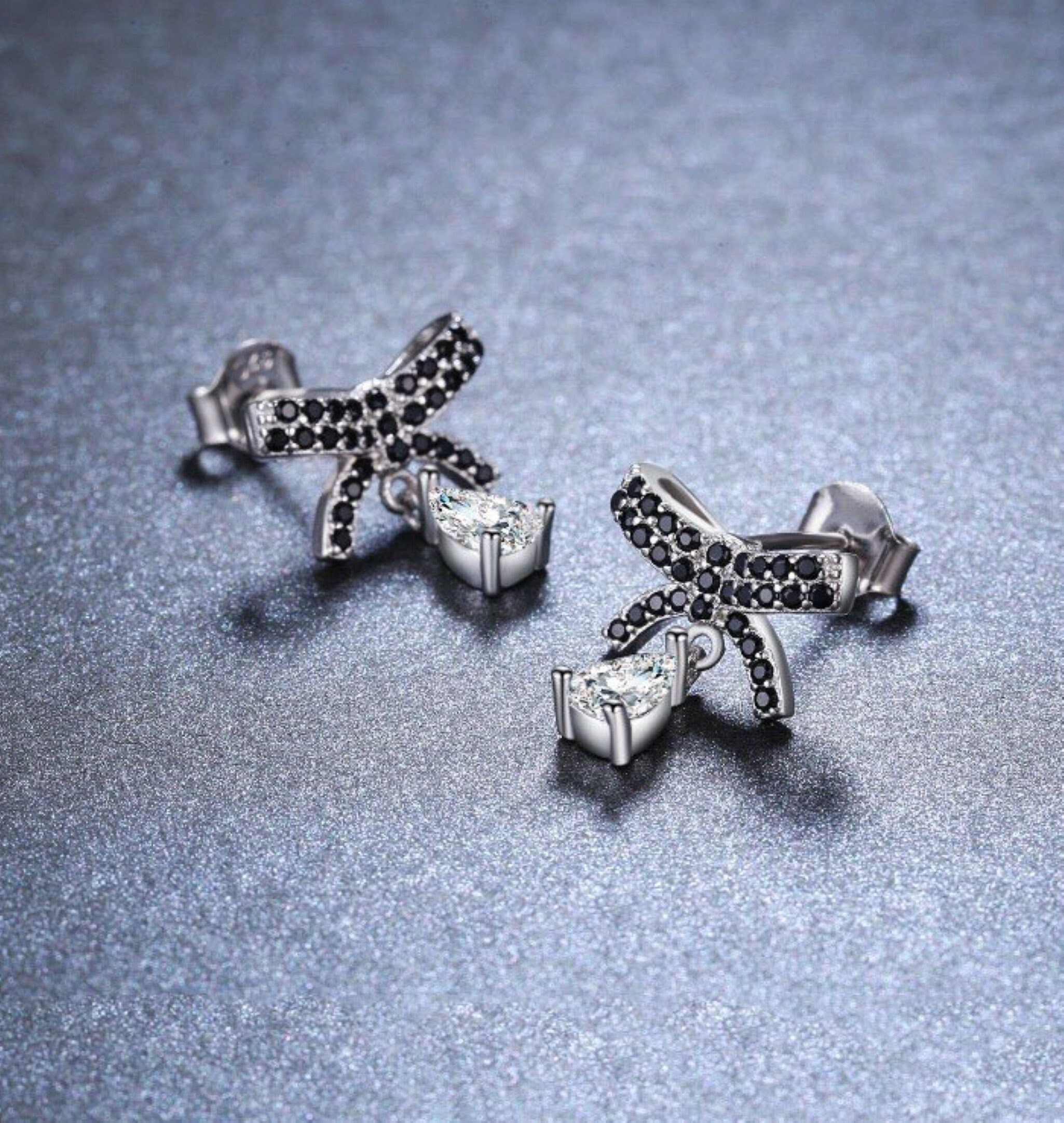 Silver Cute Black Earrings Flower Teardrop Earrings Spinel Etsy UK