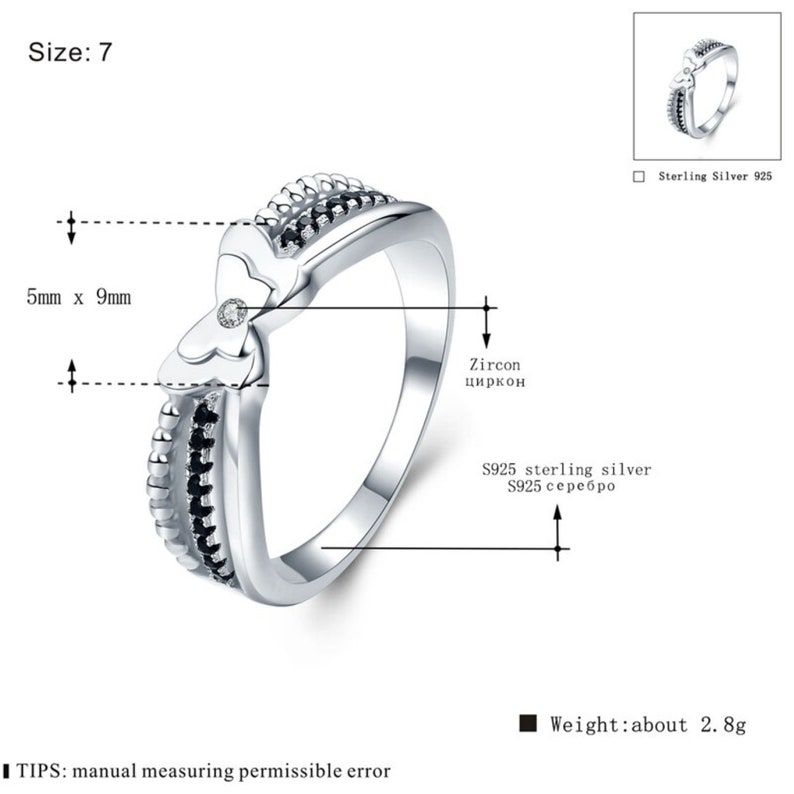 Zircon Engagement Ring Sterling Silver Butterfly Ring Genuine 925 Sterling Silver Rings Black Spinel Promise Ring Gemstone Insect Ring
