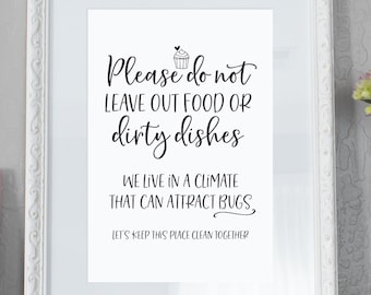 Do not leave out food Printable Sign, Airbnb Sign, Airbnb Host Sign, Kitchen sign, Airbnb Signs, airbnb template, vacation rental, VRBO