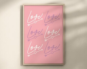 Valentijnsdag kunst aan de muur decor, Liefde met hartpijl PRINTBAAR, Valentijnsdag printables, Valentijnsdag galerijmuur, Romantische kunst aan de muur