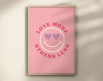 Valentijnsdag kunst aan de muur decor, Love More, stress minder AFDRUKBAAR, Valentijnsdag printables, Valentijnsdag galerijmuur, Romantische muurkunst