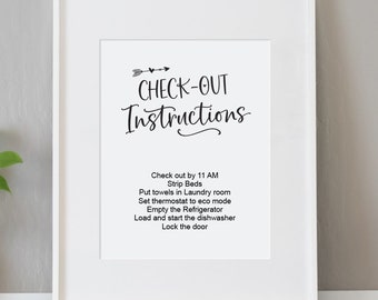 Checkout Instructions Sign, Printable Checkout Sign, Airbnb Checkout Sign, Airbnb Sign, Airbnb Host Sign, airbnb template, vacation rental,