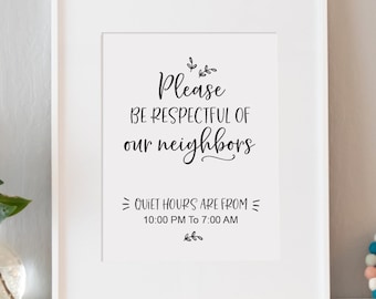Quiet Hours Printable Sign, Airbnb Sign, Airbnb Host Sign, Airbnb, Airbnb Signs, airbnb template, vacation rental, VRBO, Airbnb Signage