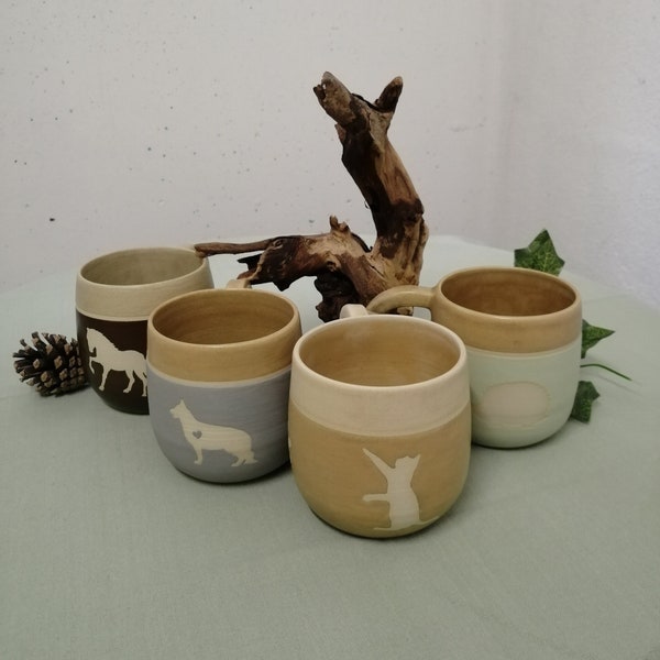 Tiermotiv Tasse, Keramik Tasse, Kaffeetasse, handgearbeitete Kaffeetasse, Teetasse, getöpferte Tasse, Keramiktasse