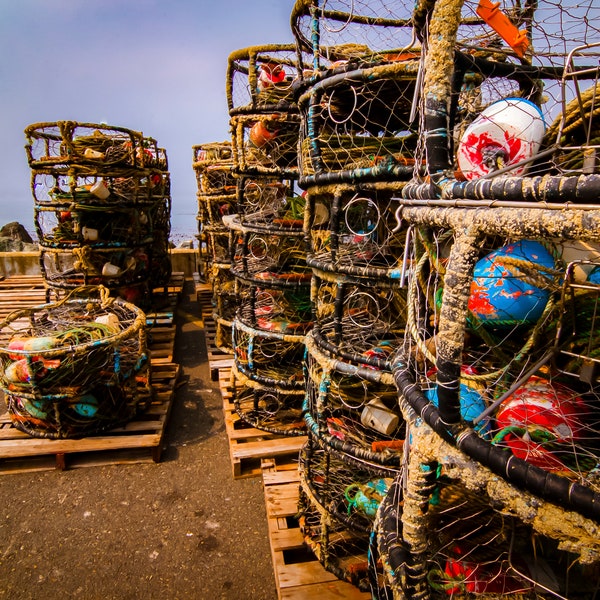 Stacked and Ready - Crab Pots on the docks at Port Orford Oregon - Digital download photo