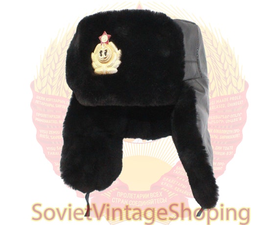 Soviet Navy Leather USHANKA hat Russian Fleet Capt