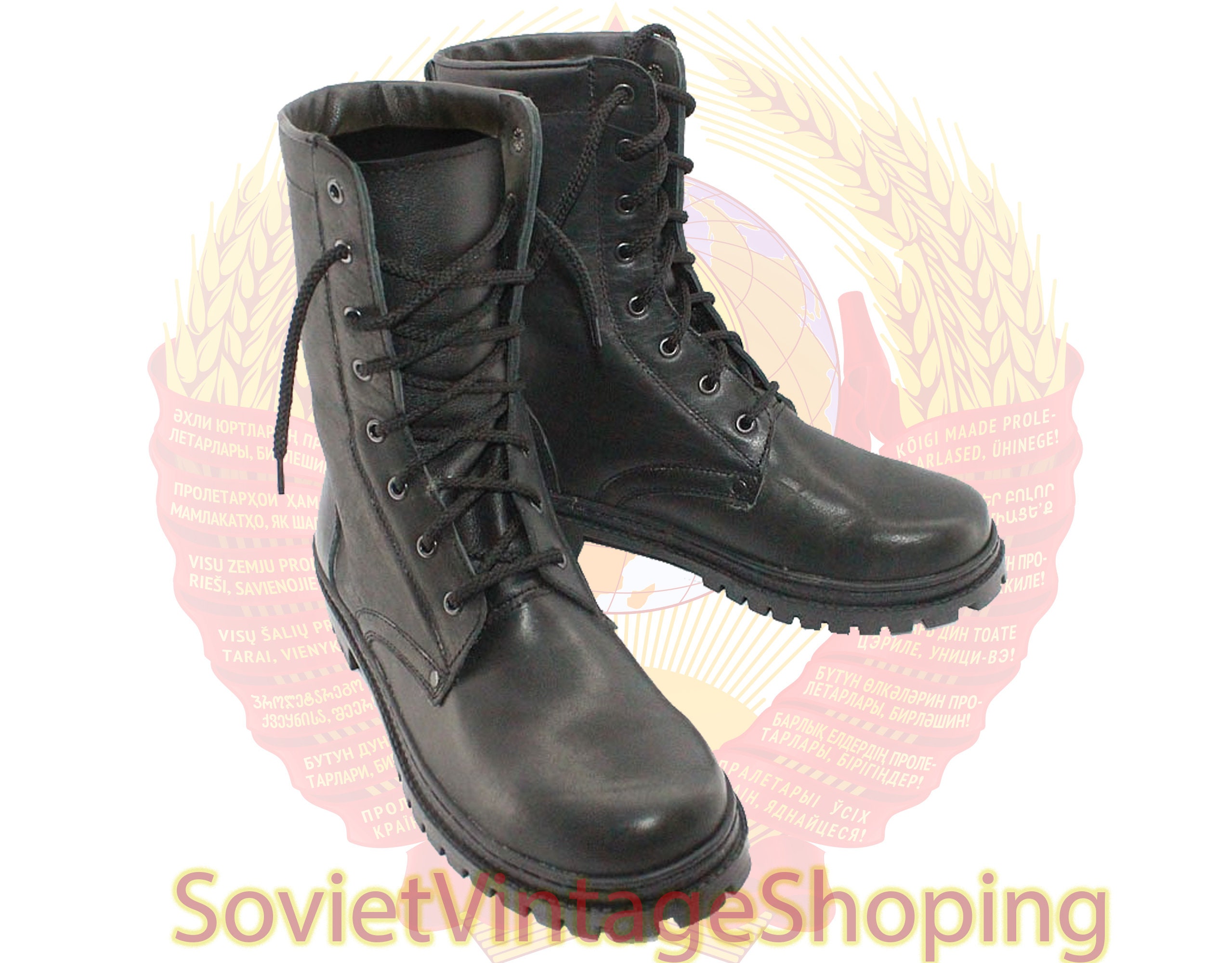 Russian Army Officer Black Leather High 