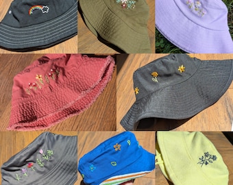 Bucket Hats Hand Embroidered Thrifted Upcycled