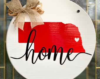 Red Glitter Nebraska State Door Hanger