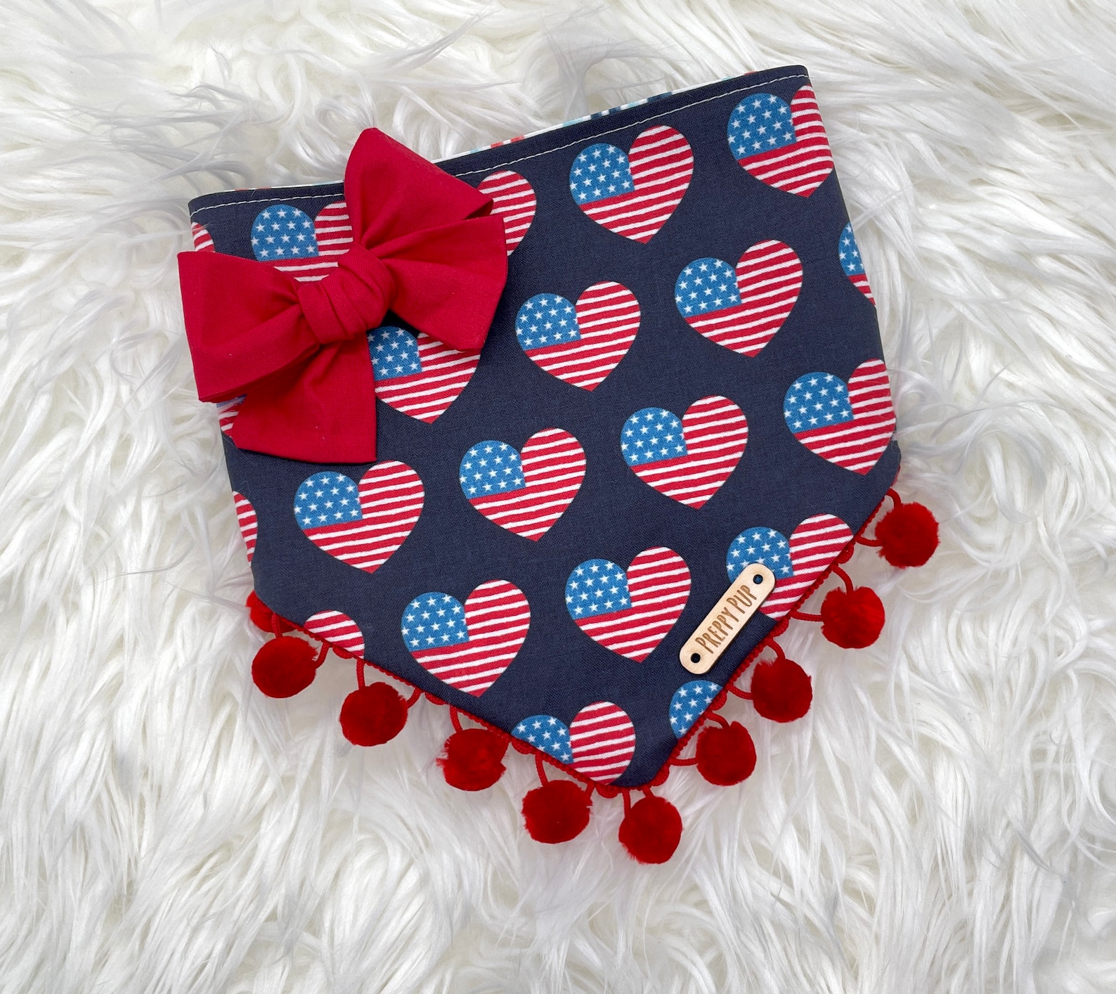Patriotic Red White & Blue Dog Bandana With OPTIONAL Pom Trim Etsy