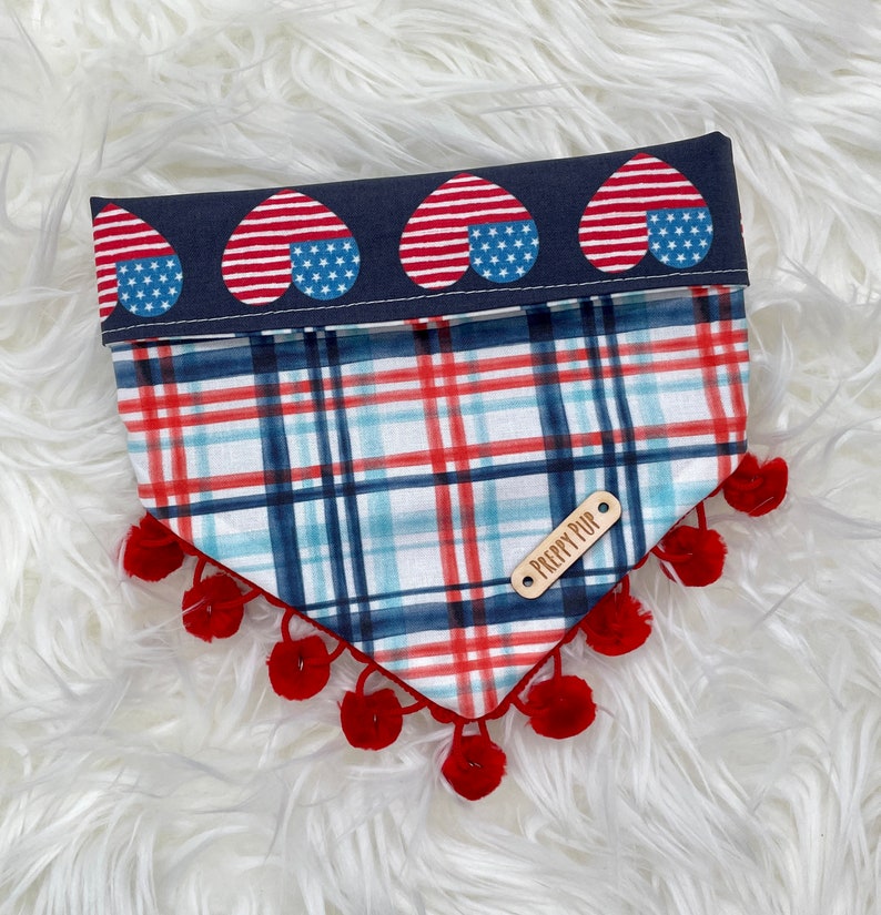 Patriotic Red White & Blue Dog Bandana With OPTIONAL Pom Trim Etsy
