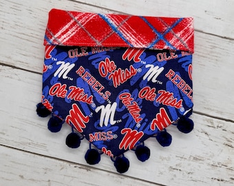 Snap On...REVERSIBLE Ole Miss Dog bandana...optional pom trim