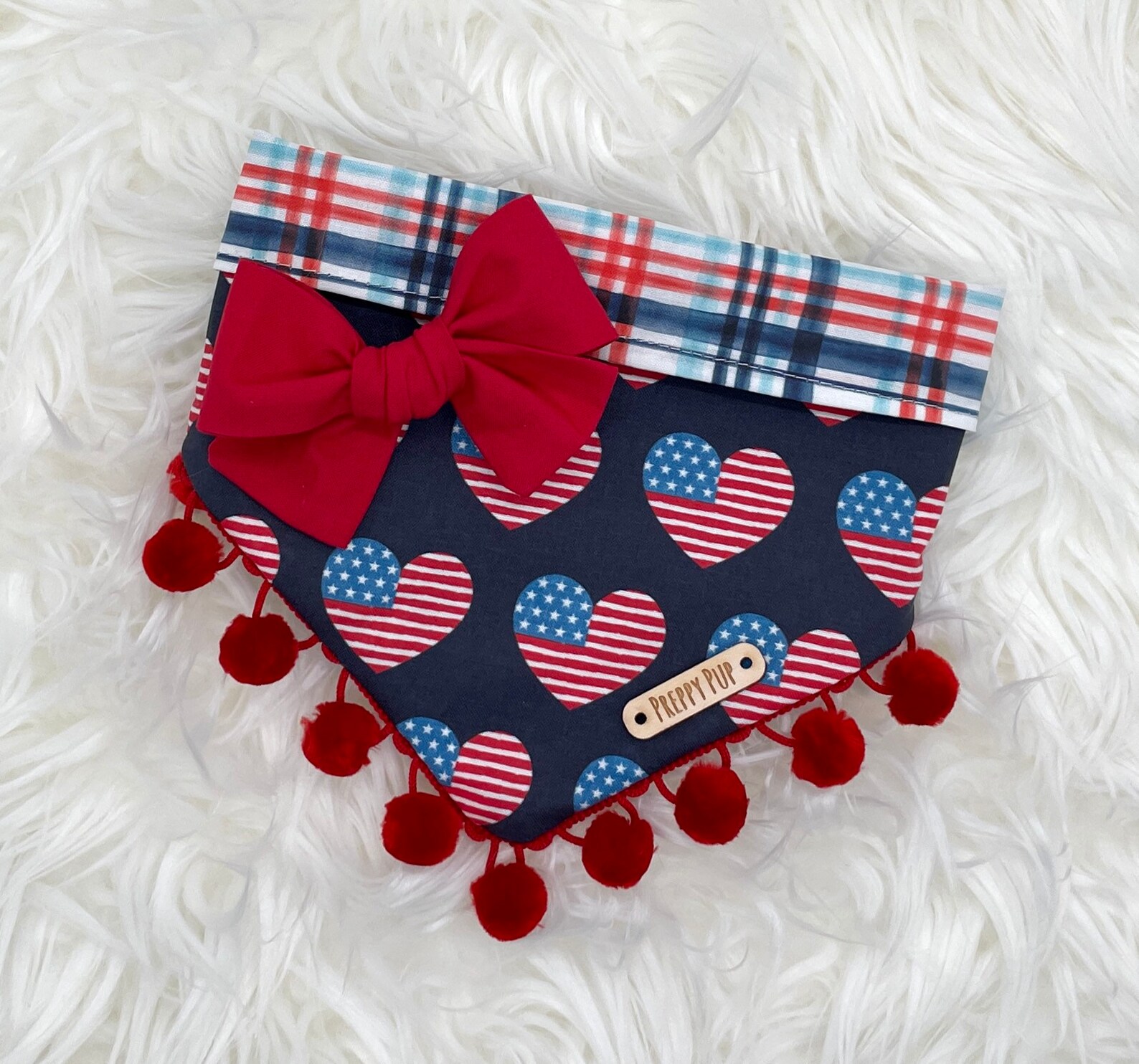 Patriotic Red White & Blue Dog Bandana With OPTIONAL Pom Trim Etsy