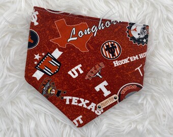 Snap On...REVERSIBLE Texas Longhorn Dog bandana...optional pom trim