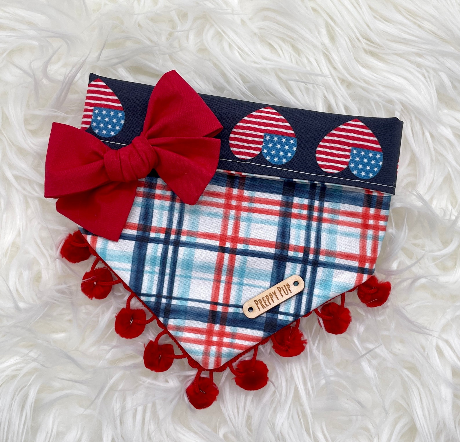 Patriotic Red White & Blue Dog Bandana With OPTIONAL Pom Trim Etsy