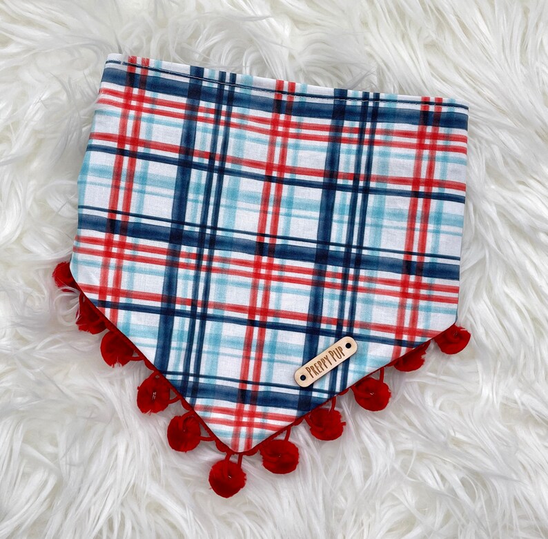 Patriotic Red White & Blue Dog Bandana With OPTIONAL Pom Trim Etsy