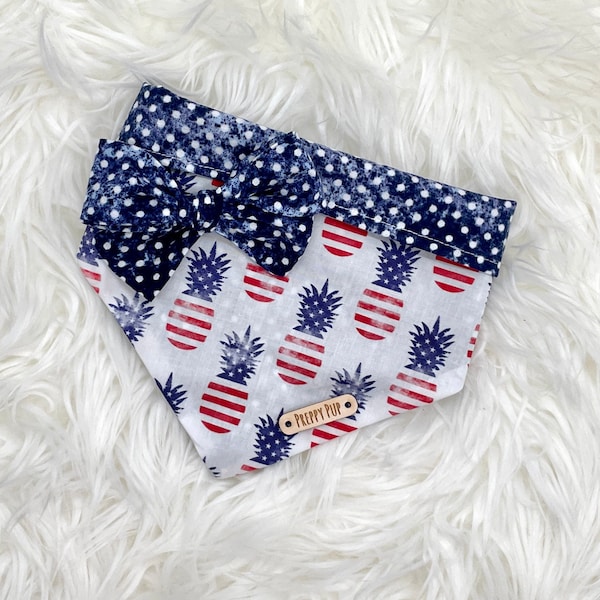 Patriotic Dog Bandana with OPTIONAL pom trim