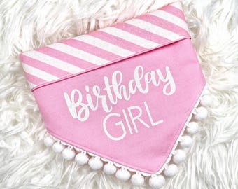 Snap On...REVERSIBLE Birthday Girl Dog Bandana with OPTIONAL pom trim
