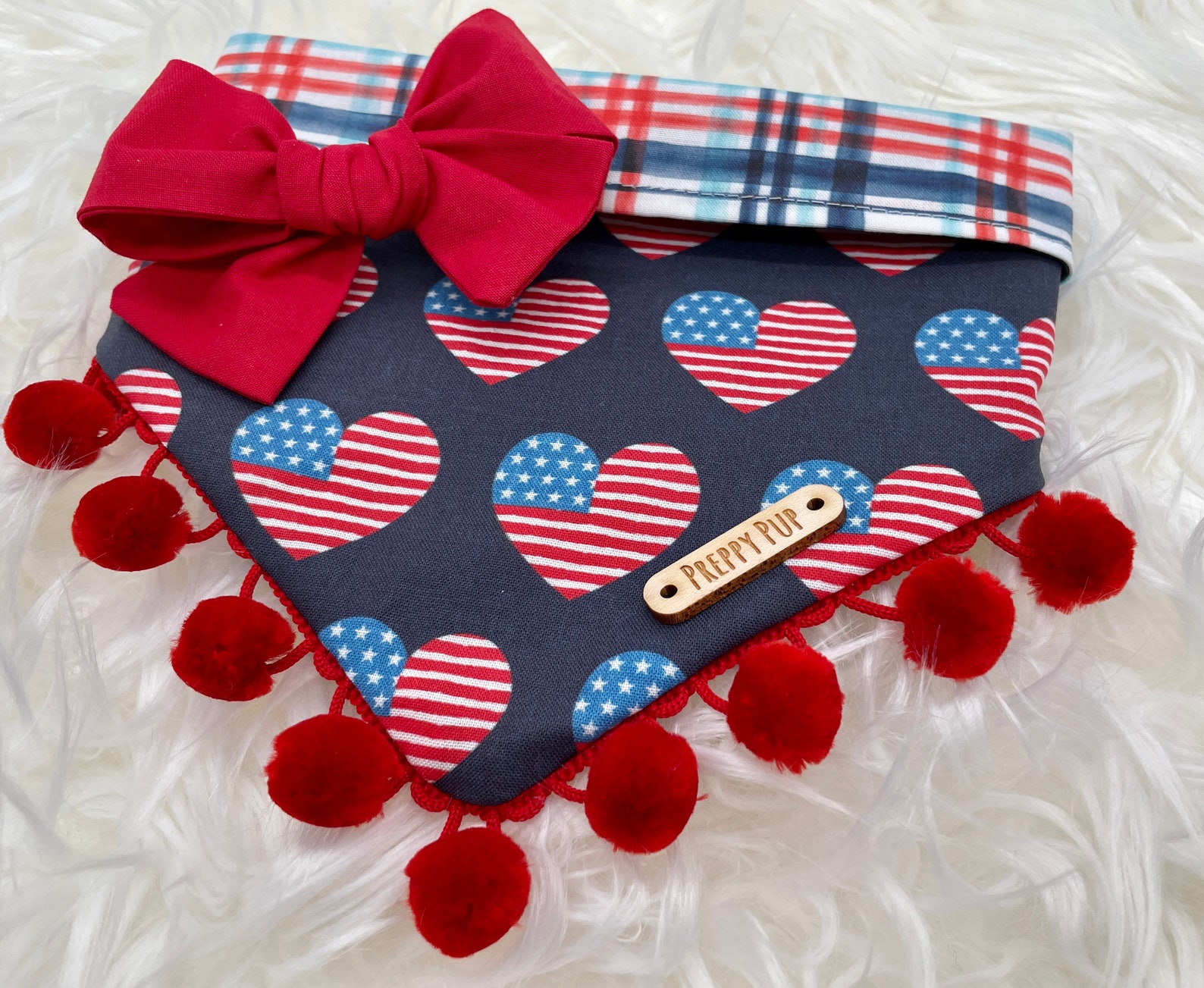 Patriotic Red White & Blue Dog Bandana With OPTIONAL Pom Trim Etsy