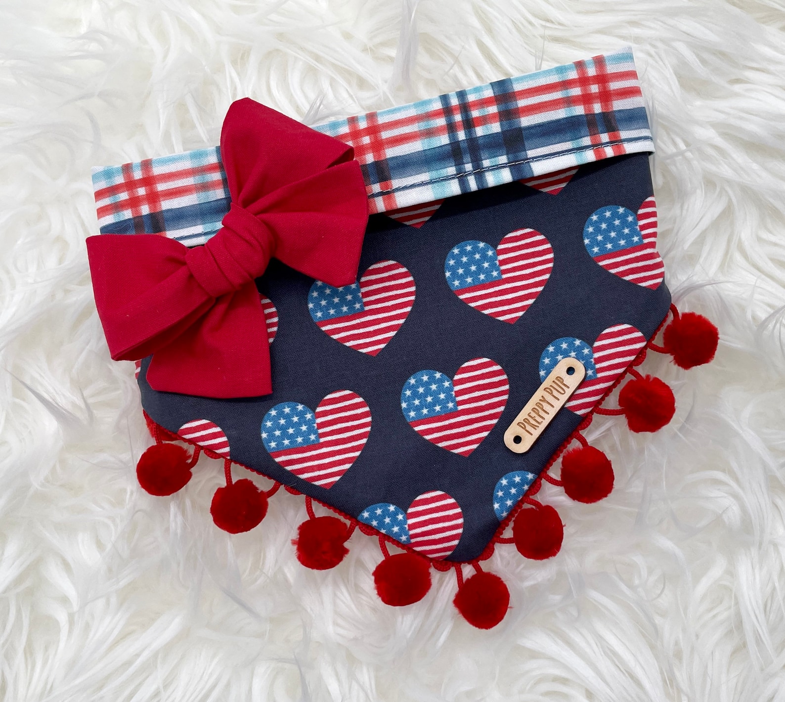 Patriotic Red White & Blue Dog Bandana With OPTIONAL Pom Trim Etsy