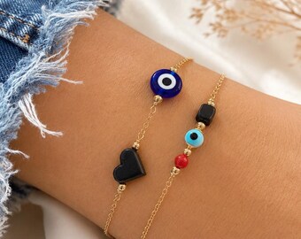 Pulsera de tobillo con ojo malvado, pulsera de protección para el tobillo, mal de ojo, azabache, piedra azabache, joyería de protección, joyería de mal de ojo, mal de ojo