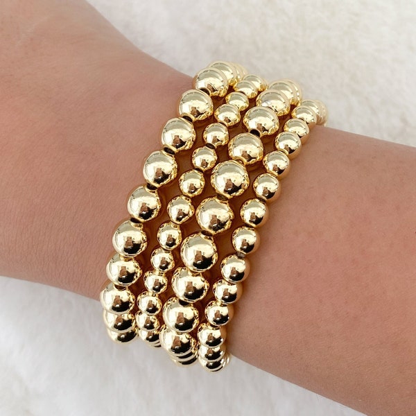 Gold filled beaded bracelet, 6mm 10mm gold bead bracelet, stackable bracelet, elastic gold bracelets, pulsera de balines