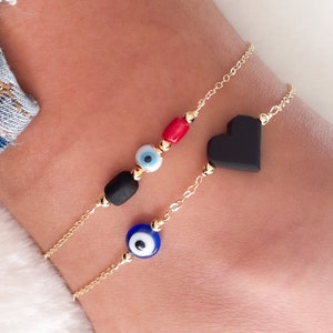 Böses Auge Fußkettchen, Fußkettchen Schutz Armband, Böser Blick, Azbache, Jet Stein, Schutz Schmuck, Böser Blick Schmuck, Mal de Ojo