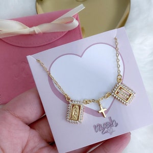 Gold Scapular necklace, Virgin Mary necklace, religious necklace, catholic jewelry, Virgen de Guadalupe necklace, catholic gift, escapulario
