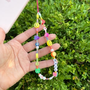 Smiley face phone charm, evil eye phone strap, beaded phone charm strap, custom phone charm, 90&#39;s phone charm, fruits phone charm