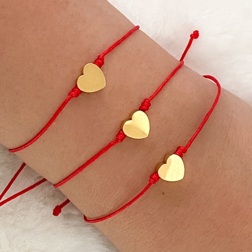 Red String Heart Bracelet Friendship Bracelet Couples Gift Etsy