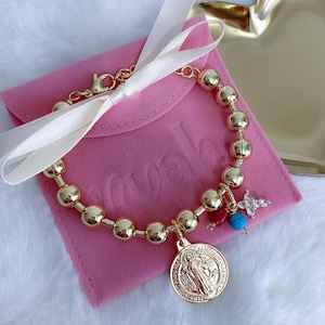 Gold filled St Benedict medal bracelet, San Benito Abad, protection amulet, catholic gifts, catholic jewelry, protection bracelet