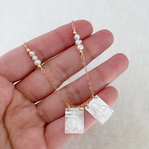 Mother of pearl scapular necklace, Virgin Mary necklace, religious jewelry, catholic necklace, sacred heart, escapulario,