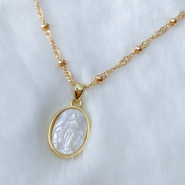 Mother of pearl Virgin Mary medal, miraculous medal, catholic jewelry, catholic gifts, religious jewelry, Virgin Mary, scapular medal