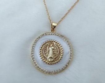 St Benedict necklace, Saint Benedict medal, catholic gifts, religious necklace, protection necklace, catholic jewelry, San Benito Abad