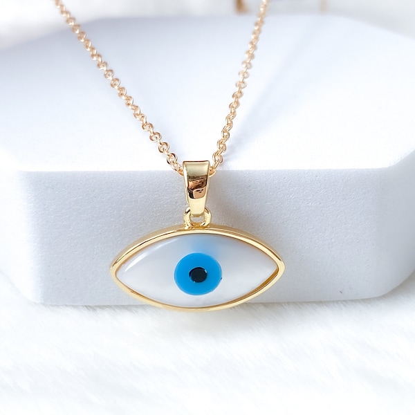 18k Gold filled Evil eye necklace, mother of pearl evil eye charm, evil eye jewelry, Turkish jewelry, greek jewelry, third eye, ojo turco