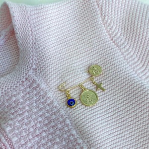 Broche para bebé, broche de mal de ojo para bebé, imperdible para bebé, amuleto de protección, joyería para bebé, regalo para recién nacido, regalo para bebé, joyería para bebé, mal de ojo