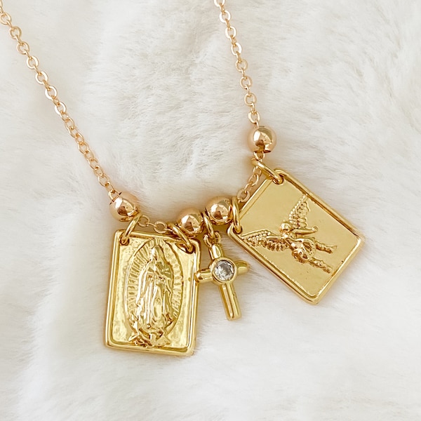 Catholic scapular necklace, scapular, religious jewelry, catholic jewelry, Virgin Mary, sacred heart, catholic gift, miraculous medal
