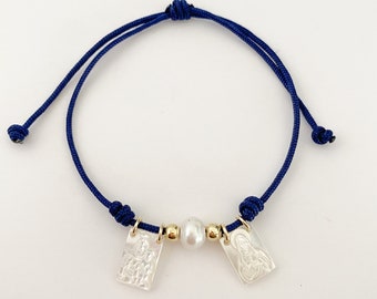 Scapular Bracelet, Mother of Pearl Scapular, Catholic Gift, Religious Jewelry, Catholic Jewelry, Sacred Heart, Scapular Medal, Escapulario