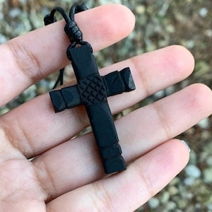 Azabache cross necklace, Black cross necklace, Unisex cross necklace, protection necklace, religious necklace, catholic gifts, cross charm