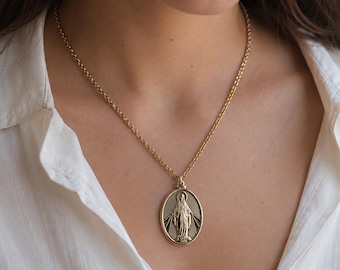 18k Gold gefüllte Miraculous Medaille, Jungfrau Maria Halskette, Mutter Maria Medaille, La Milagrosa, katholische Halskette Frauen