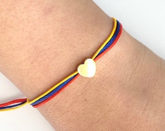 VENEZUELAN FLAG BRACELET primary colors gold plated heart bangle Yellow blue and red crystals. Colombia-Ecuador bracelet