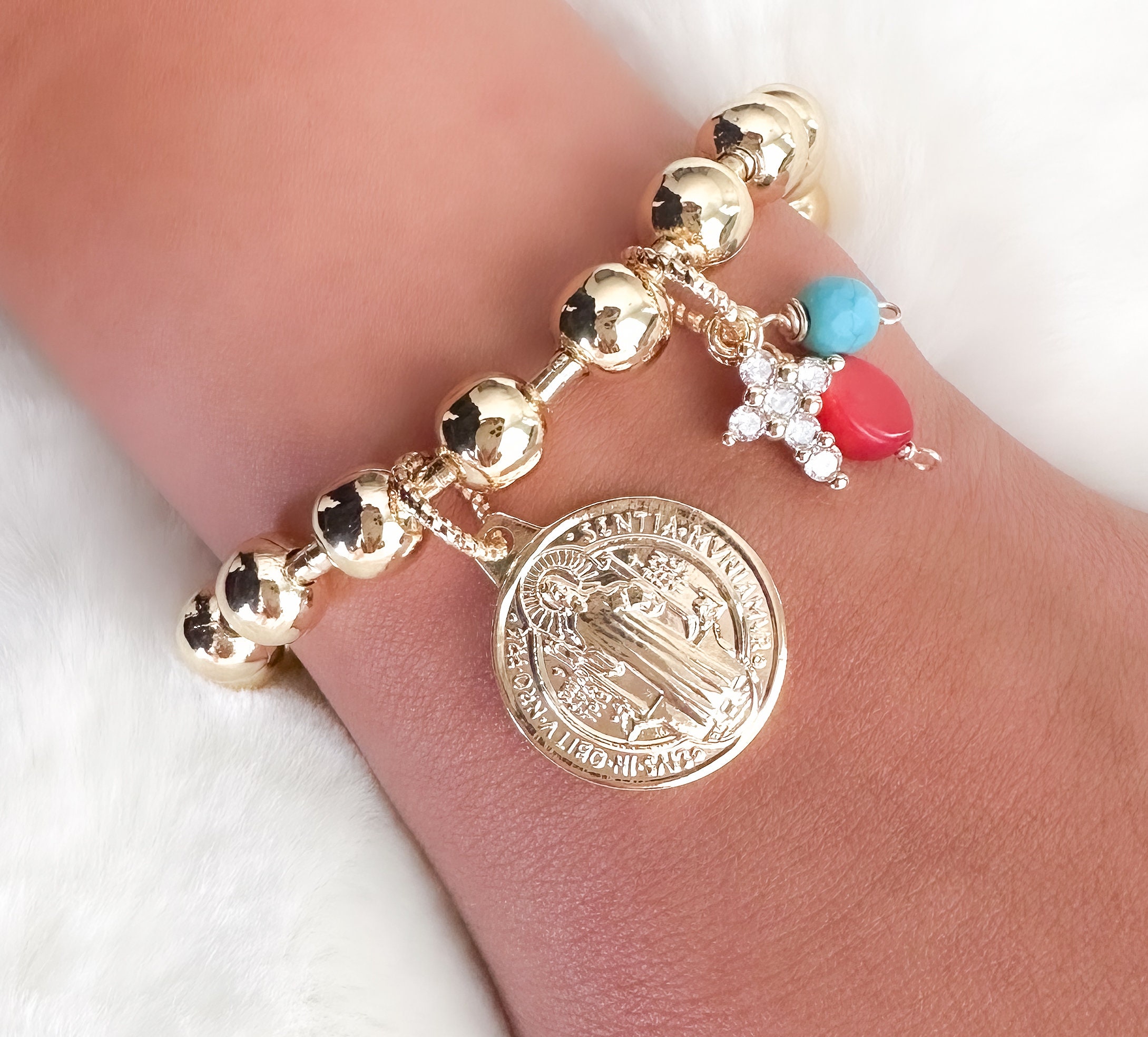 Gold Filled St Benedict Medal Bracelet San Benito Abad Protection Amulet Catholic Gifts Catholic Jewelry Protection Bracelet